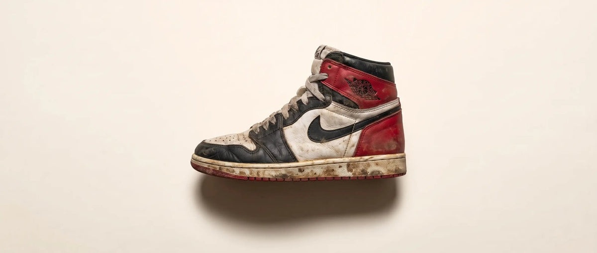 Air Jordan 1 before cleaning: creased, scuffed toe box